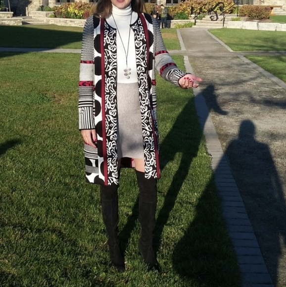 Chico's Natasha Cardigan Sweater, Mixed Pattern - Picture 2 of 13